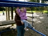 CareBear tries out the monkey bars.