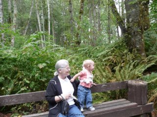 LiliBee and Grams on a bench.