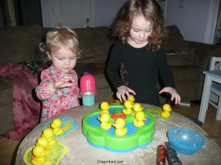 Playing with ducks.