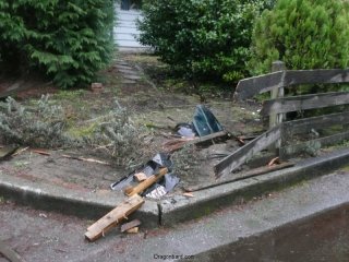 Smashed fence.