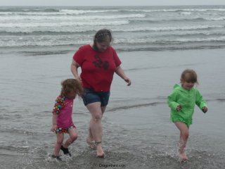 Running from the waves.