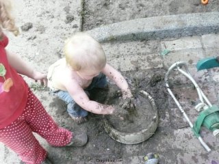 Stirring mud.