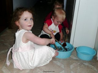 Making puppy cereal.